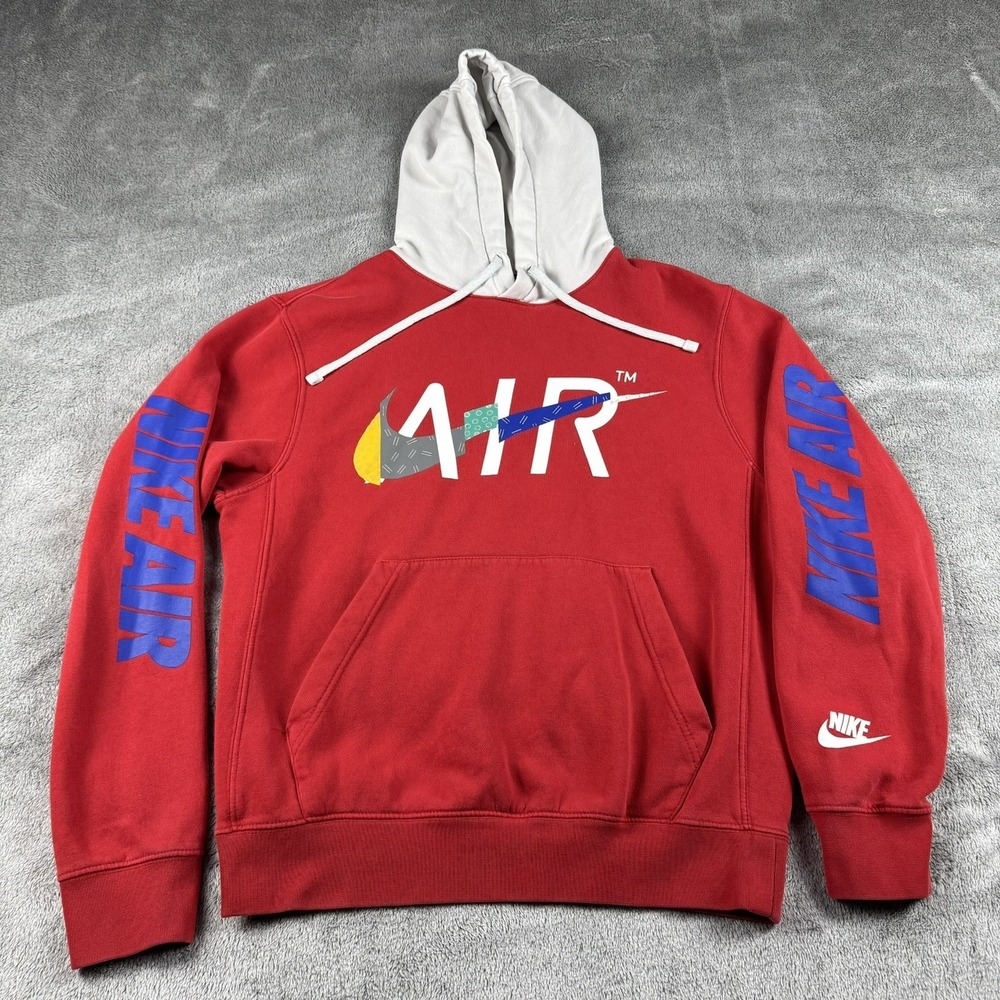 Nike Air Pullover Hoodie Mens Small Red Graphic Logo Sweatshirt Fleece Hooded